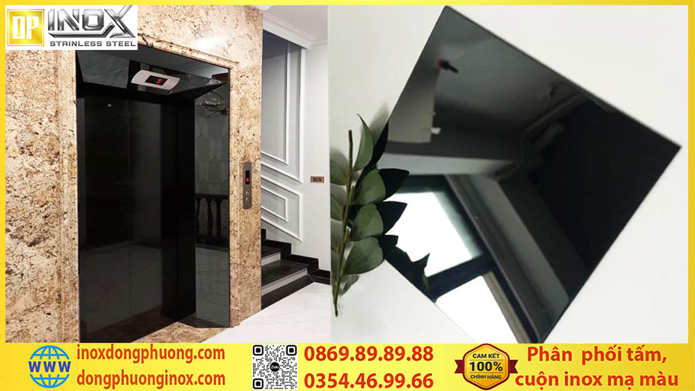 Tấm inox gương đen ốp thang máy